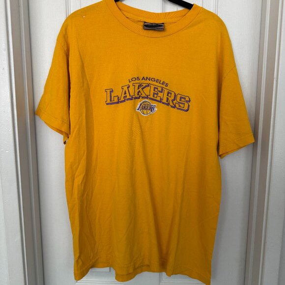 Vintage Los Angeles Lakers T-Shirt with Embroidered Emblem, Yellow, Men's Size L - Picture 1 of 15